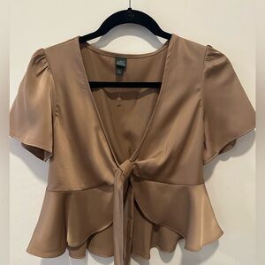 Tie Front Silk Cropped Top